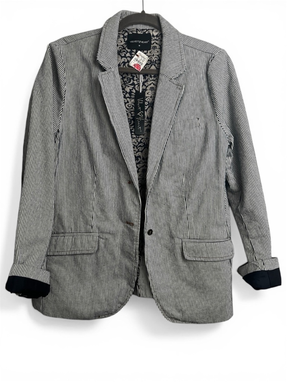 NEW! Velvet Heart Navy & White Pinstripe Blazer with Contrasting Lining NWT